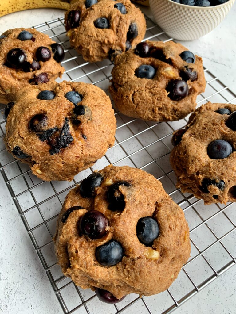 Vegan Blueberry Banana Bread Muffin Tops made with all gluten-free and dairy-free ingredients. Plus you only need 5 ingredients to whip these up for an easy breakfast or snack idea!