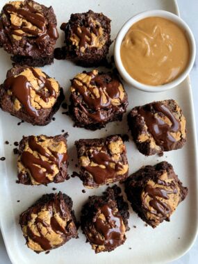 Crazy Good Vegan Peanut Butter Brownies made with all gluten-free ingredients. No flour needed and you'd never know these insanely fudgy brownies are "healthier".