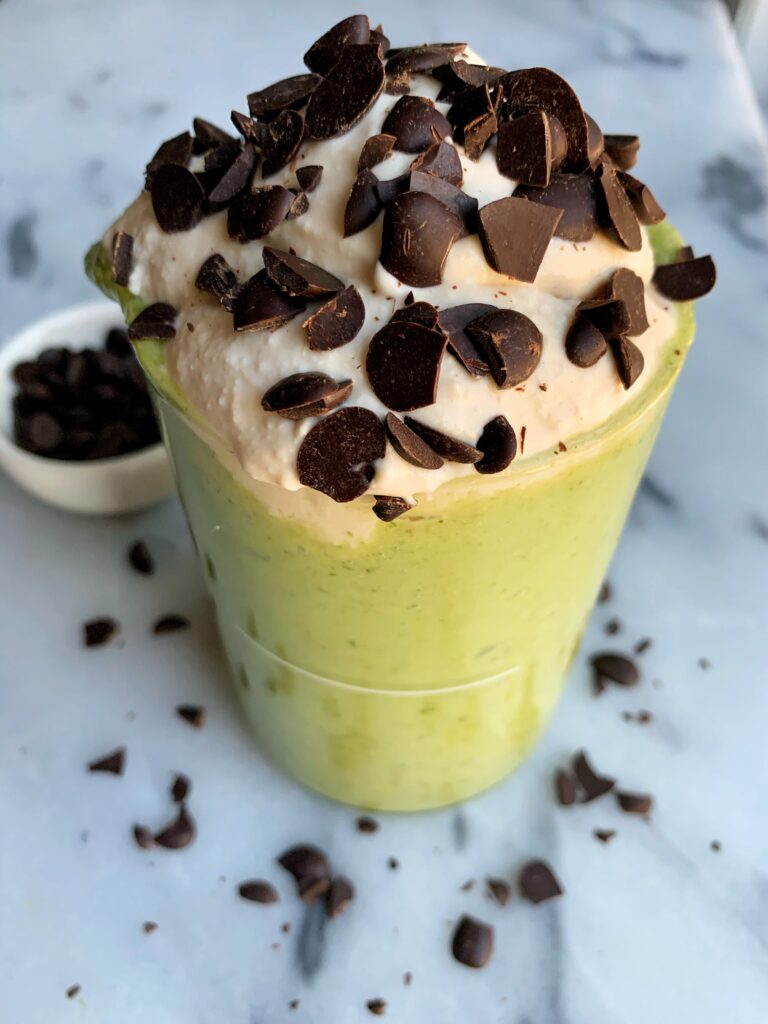 Sharing my favorite smoothie recipe, this healthy Mint Chocolate Chip Smoothie! Made with all vegan and gluten-free ingredients. A delicious smoothie twist on the classic ice cream flavor - with no ice cream!