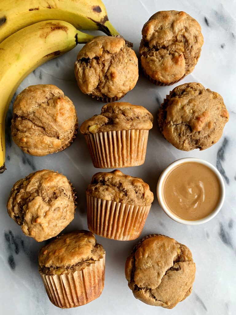 Healthy Peanut Butter Banana Muffins made with all gluten-free and dairy-free ingredients. Plus these have no added sugar - only sweetened with mashed banana!