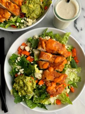 Delicious Crispy Paleo Buffalo Chicken Salad made with simple ingredients for an easy, healthy and Whole 30-friendly salad idea!