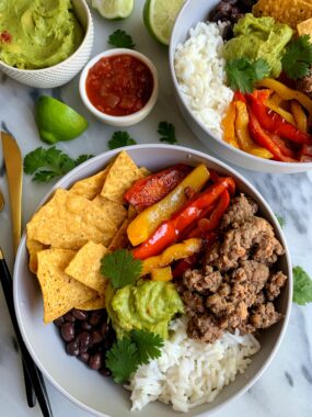 These 20-minute Healthy Burrito Bowls are a family favorite for quick and easy weeknight dinners. Plus they make for killer leftovers the next day and are gluten-free and dairy-free.