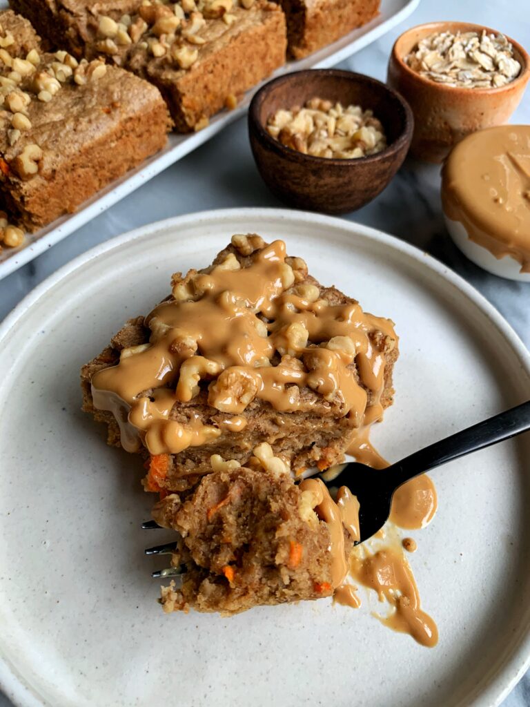 Vegan Carrot Cake Baked Oatmeal made with all gluten-free and nut free-friendly ingredients. Plus this delicious and healthy breakfast has no added sugars and is a family favorite!