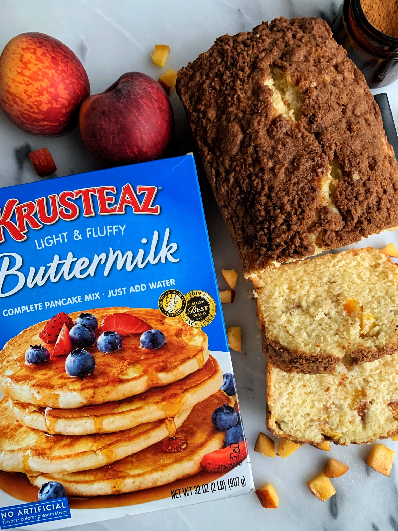 Delicious Peach Crumb Pancake Bread rachLmansfield