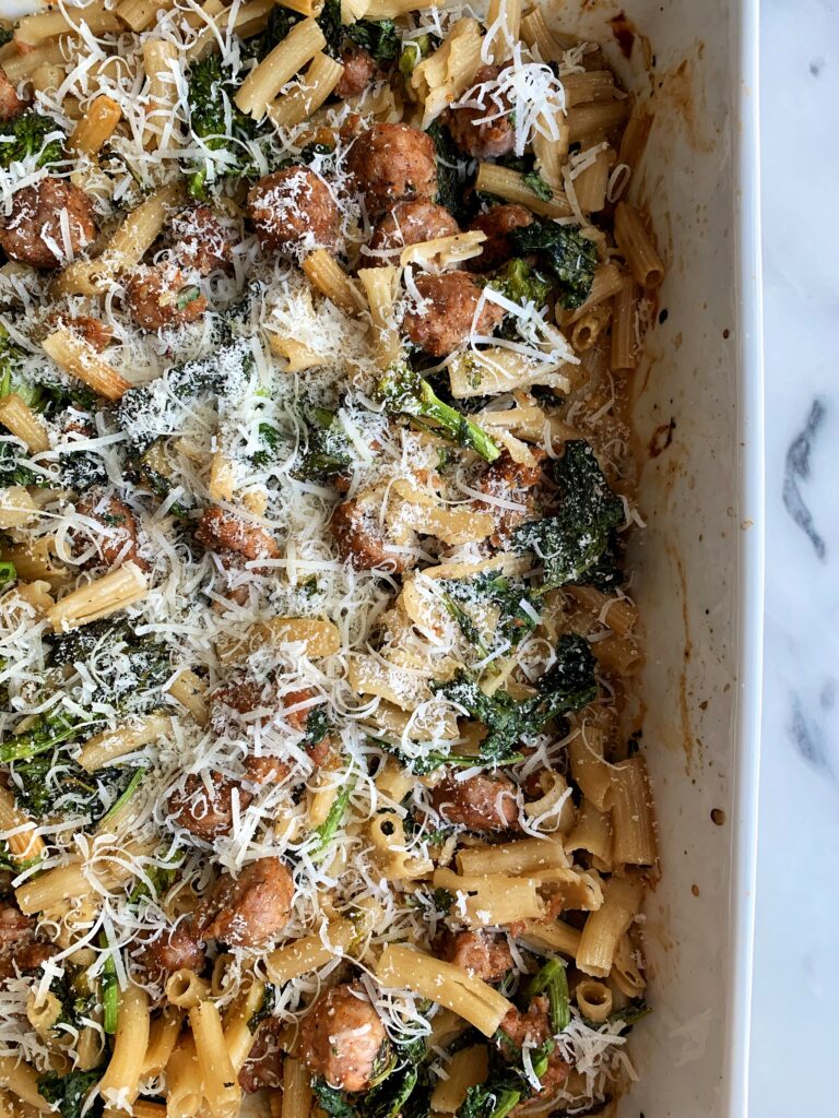 This No-Boil Broccoli Rabe + Sauce Baked Pasta is life changing and made in one dish, no the dirty dishes and it's one of the tastiest and healthier pasta recipes to enjoy.