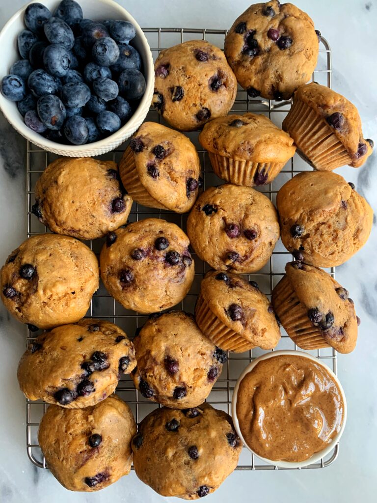 Copycat Mini Blueberry Muffin Bites made with all nut-free and gluten-free ingredients for a delicious and healthier version of blueberry munchkins meets little bites muffins!