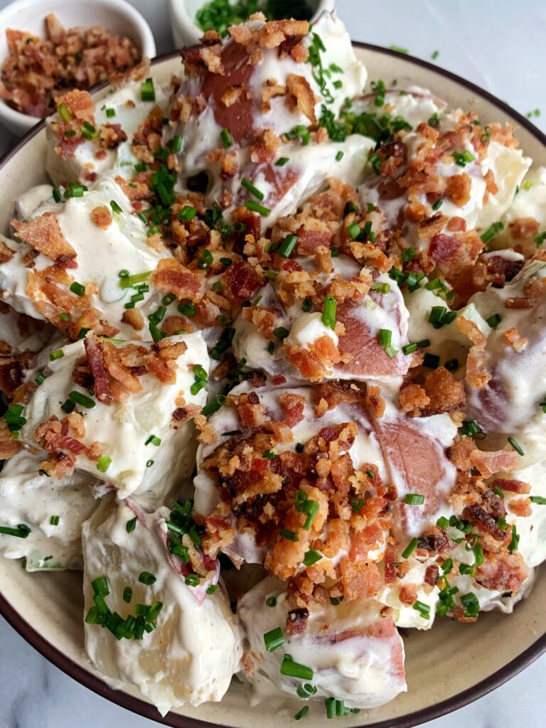 The most delicious Crispy Bacon Potato Salad to whip up. This is our favorite side dish Jord makes for BBQs and it is a guaranteed crowd pleaser!