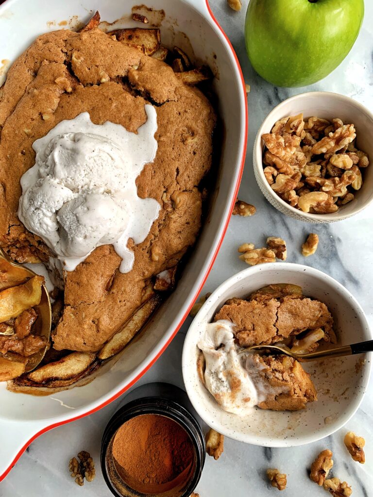Crazy Good Vegan Apple Cobbler made with all gluten-free ingredients. Topped with your favorite ice cream and this is the most heavenly apple dessert!