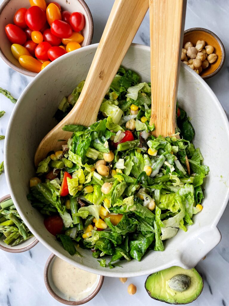 The Best + Healthy Vegan Cobb Salad made with just a few ingredients and all vegetarian and gluten-free. This is an easy plant-based way to spice up your favorite cobb salad recipe.