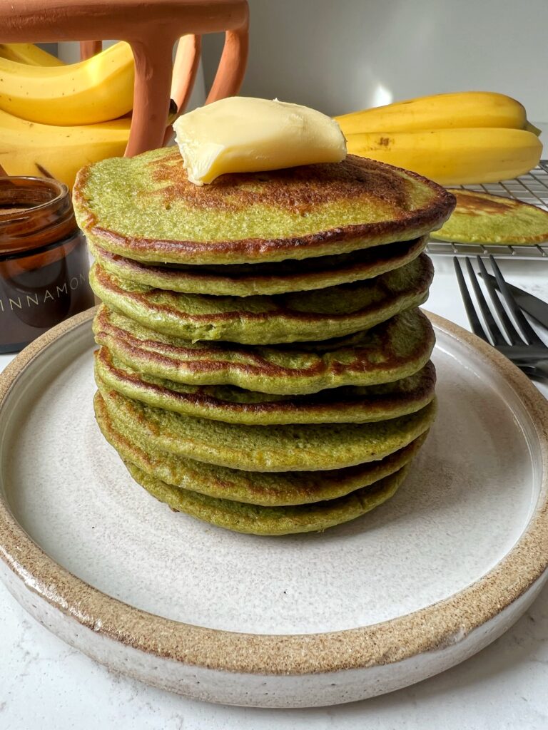 Spinach Banana Pancakes made in the blender with gluten-free and dairy-free ingredients. Perfect for infants, toddlers, kids and adults!