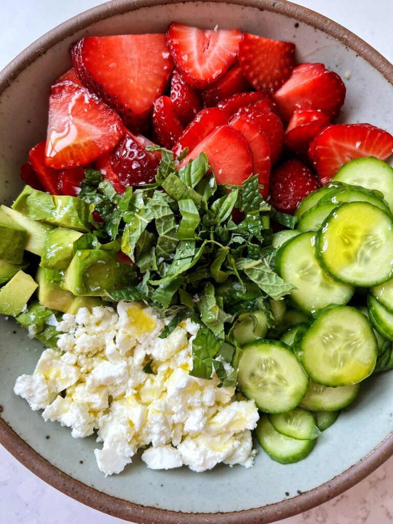This Strawberry Feta Cucumber Salad is the ultimate summer dish to make and you only need 6 ingredients to make it!