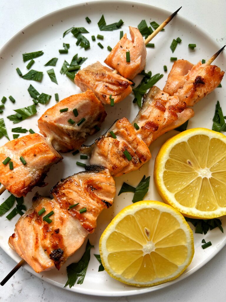 Sharing how to make Grilled Salmon Kebabs! One of my favorite dishes to grill using fresh salmon and this recipe is super easy to grill.