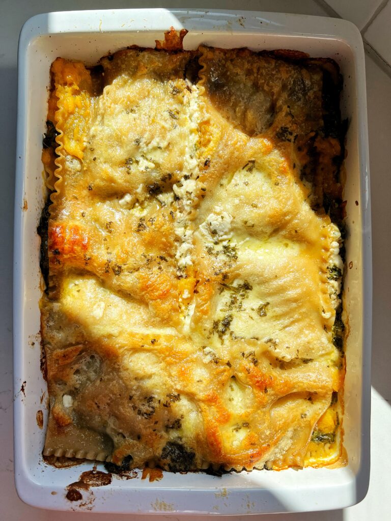 This Gluten-free Butternut Squash Lasagna is the ultimate vegetarian meal to make. Filled with kale, mushrooms and cheese.