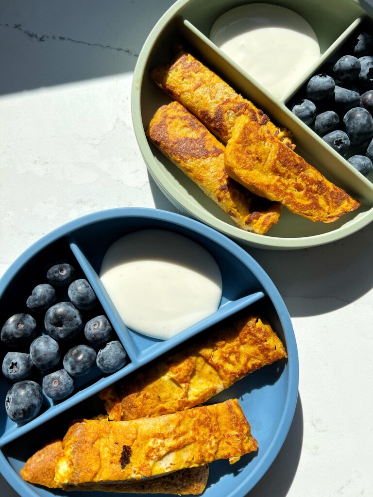 These Pumpkin French Toast Sticks are one of my kid's favorite meals. You only need 4 main ingredients to make them, they're dairy-free and they're great finger food for toddlers too!