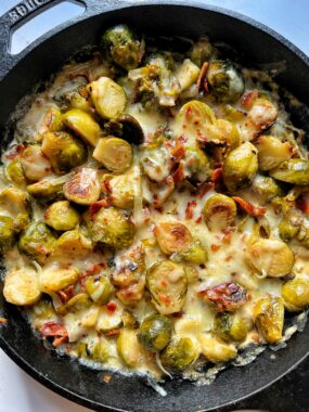 This Creamy Brussels Sprouts Bake is one of the easiest and tastiest side dishes to make. Made with all gluten-free ingredients and it's made in just one-skillet.
