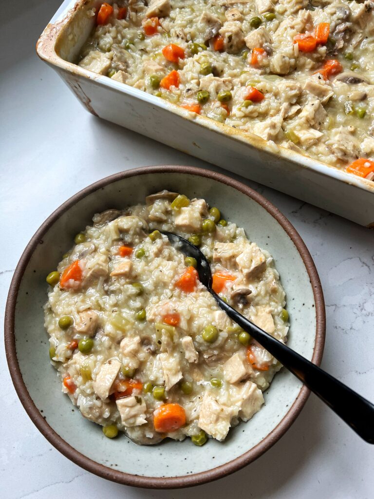 This Chicken Pot Pie Casserole is made with all gluten-free and dairy-free ingredients for a delicious family dinner that is great for meal prep too.