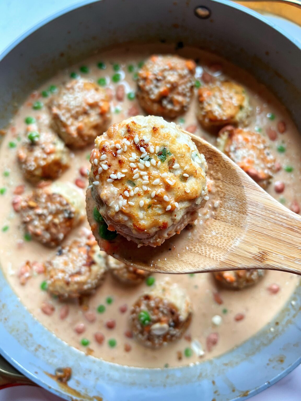 Ginger Chicken Meatballs with Peanut Sauce - rachLmansfield