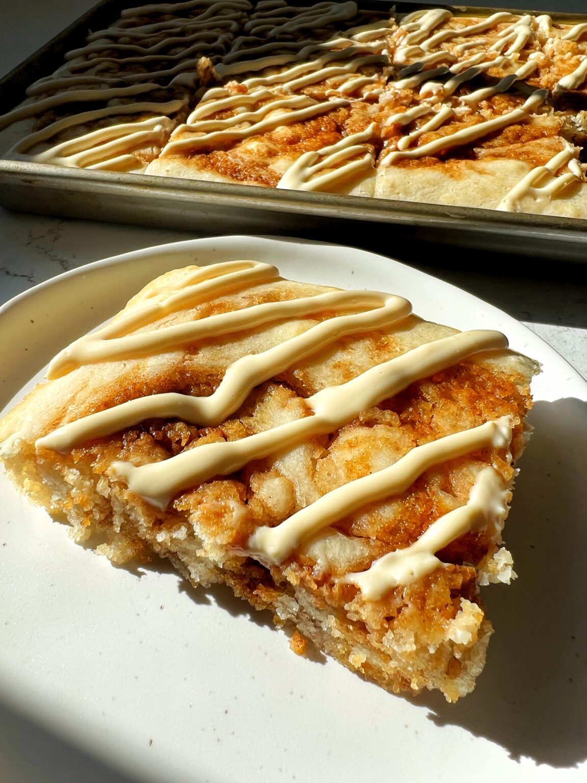 Cinnamon Roll Sheet Pan Pancakes rachLmansfield