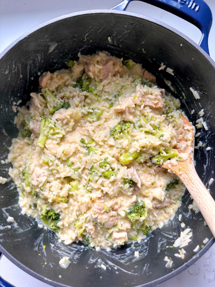 One Pot Broccoli Cheddar Chicken Rice
