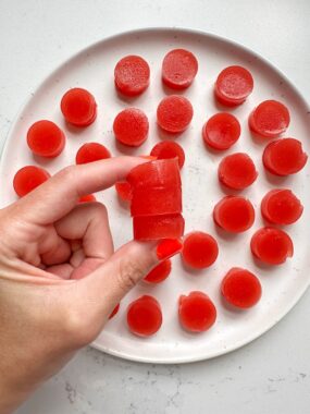 These homemade watermelon gummies are absolutely delicious. Made with fresh fruit, lemon and gelatin and they are incredible to snack on for all candy lovers. No artificial colorings or ingredients.