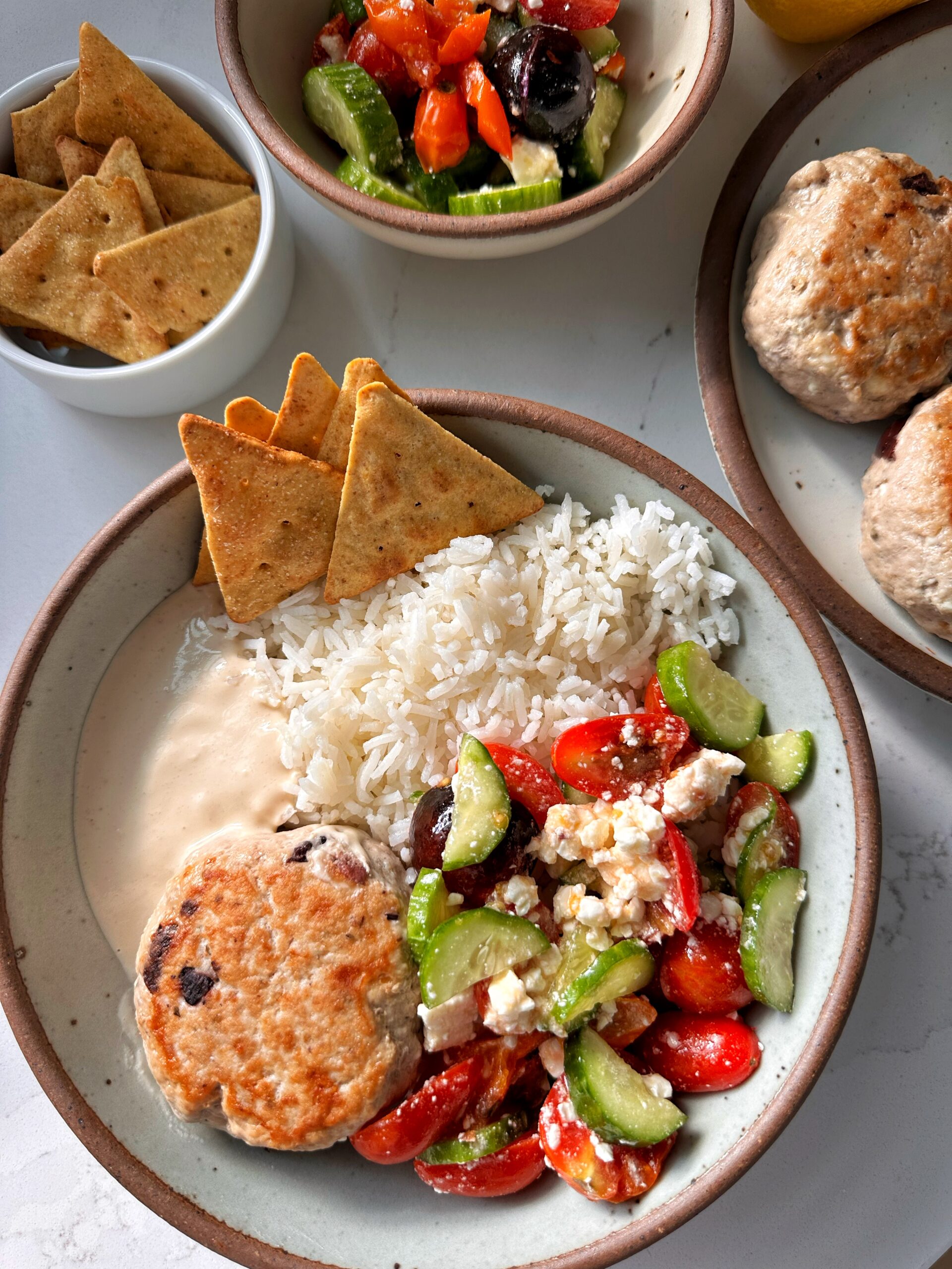 Greek turkey burger with feta and olives