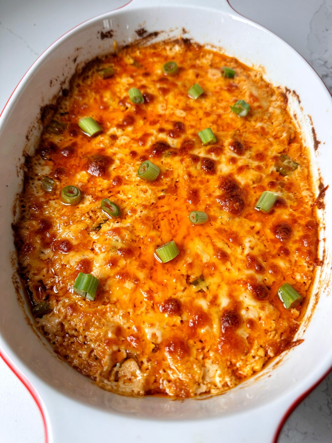 Buffalo chicken dip in a slow cooker