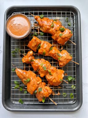 These Bang Bang Chicken Skewers are one of our favorite ways to switch things up from the usual chicken recipes. It's an easy, flavorful and delicious chicken recipe using homemade bang bang sauce. Made with all gluten-free and nut-free ingredients, this is going to be your new go-to!