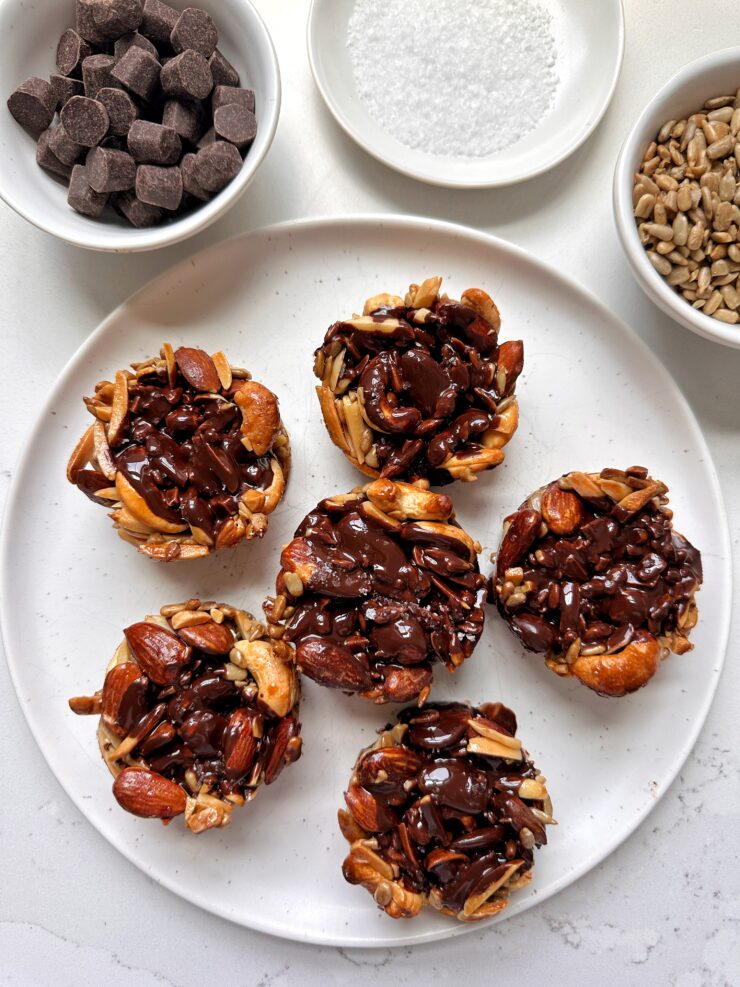 These Crunchy Granola Cups are the ultimate sweet and salty satisfying snack. They're made with just 4 ingredients and are filled with healthy fat and protein making it a great snack idea.