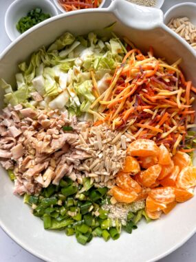 If you’re looking for a healthy and refreshing salad, this gluten-free chopped Chinese chicken salad is it! It is packed with protein and veggies and is so easy to make with quick dressing.