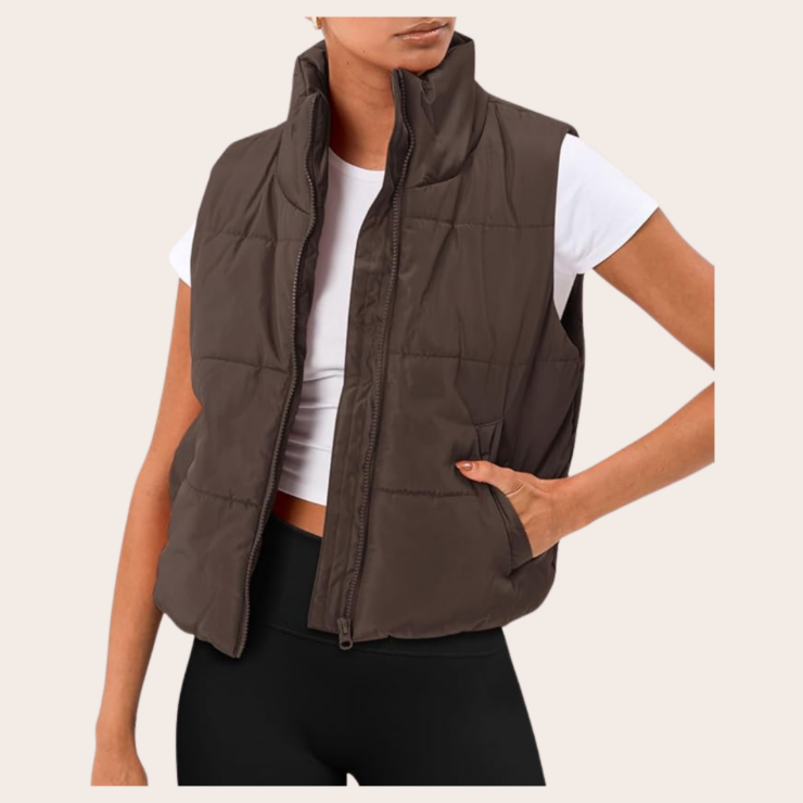 brown puffer vest